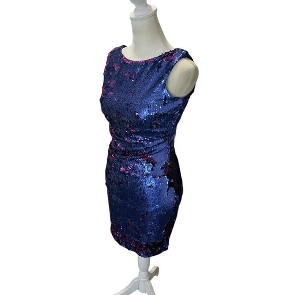 Dress the Population Kim Sequin Two-Tone Mini Dress Blue Purple Sparkle Small - Picture 4 of 8